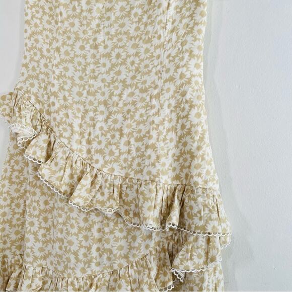 Sundays Cream White Ditsy Floral Strapless Ruffle Tie Back Mini Dress Small - Picture 6 of 11